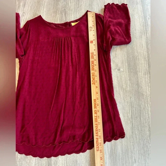 Anthropologie Maeve Women's Swiss Dot Blouse Size 6 Maroon Scalloped Edge - Picture 8 of 9